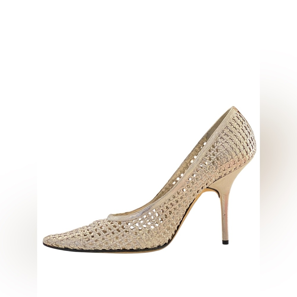 Calvin Klein light gold interwoven pointed toe pumps